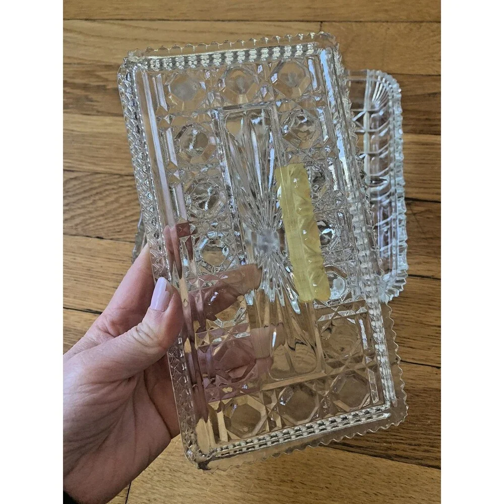 VTG Cut Glass Snack Sandwitch Trays Bohemian Large Heavy Solid (Set Of 2)